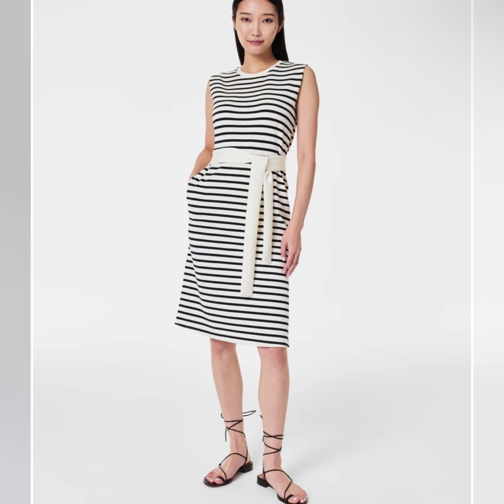 SPANX Black and White Striped Dress